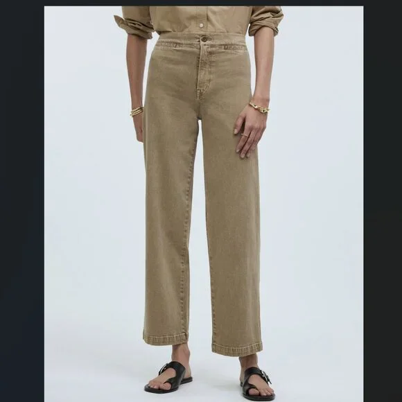 Madewell Women's Emmett Wide-Leg Crop Pant: Welt Pocket Edition Drill Khaki 33 - Picture 2 of 11
